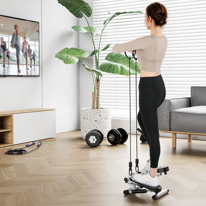 Mini Stepper with Resistance Bands and Adjustable Height for Exercise at Home-White