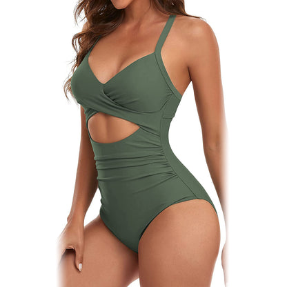 Women’s One Piece Swimsuit Beachwear Swimwear Tummy Control Cutout High Waist Bathing Suit Wrap