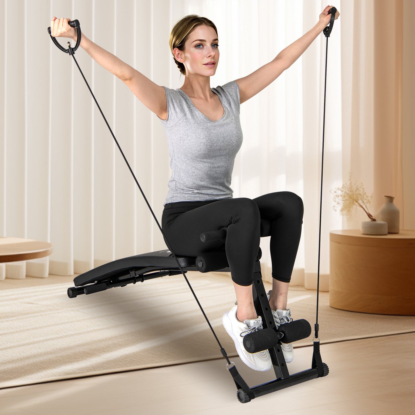 Adjustable Decline Sit Up Bench for Exercise for Home Gym with Speed Ball and 2 Resistance Bands