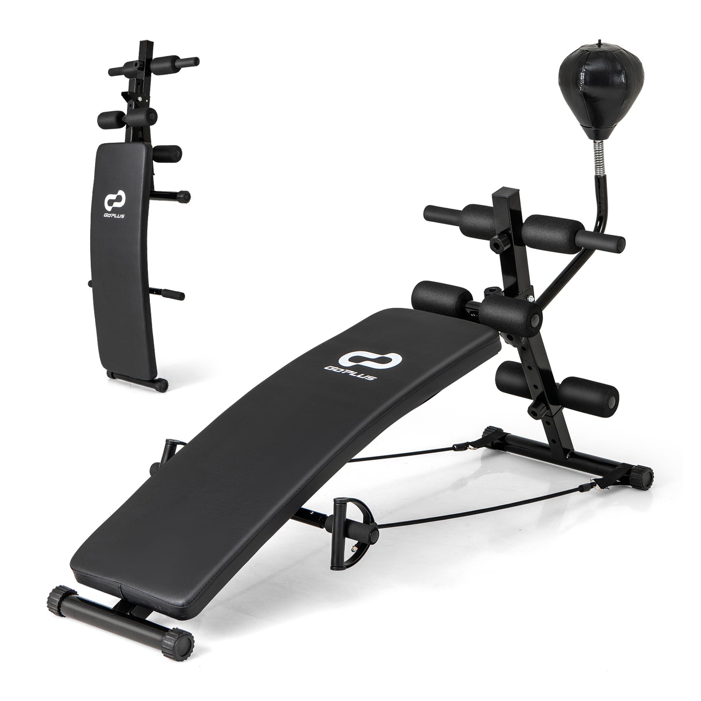 Adjustable Decline Sit Up Bench for Exercise for Home Gym with Speed Ball and 2 Resistance Bands
