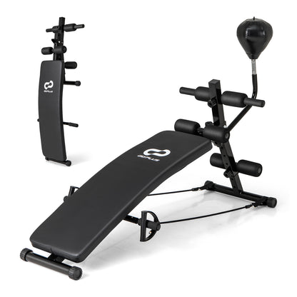 Adjustable Decline Sit Up Bench for Exercise for Home Gym with Speed Ball and 2 Resistance Bands