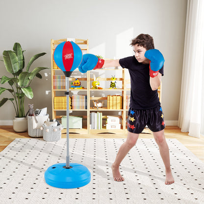 Adjustable Punching Bag with Stand and Boxing Gloves for Both Adults and Kids-Blue