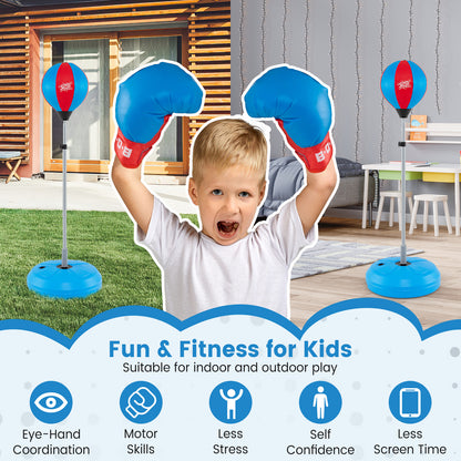 Adjustable Punching Bag with Stand and Boxing Gloves for Both Adults and Kids-Blue