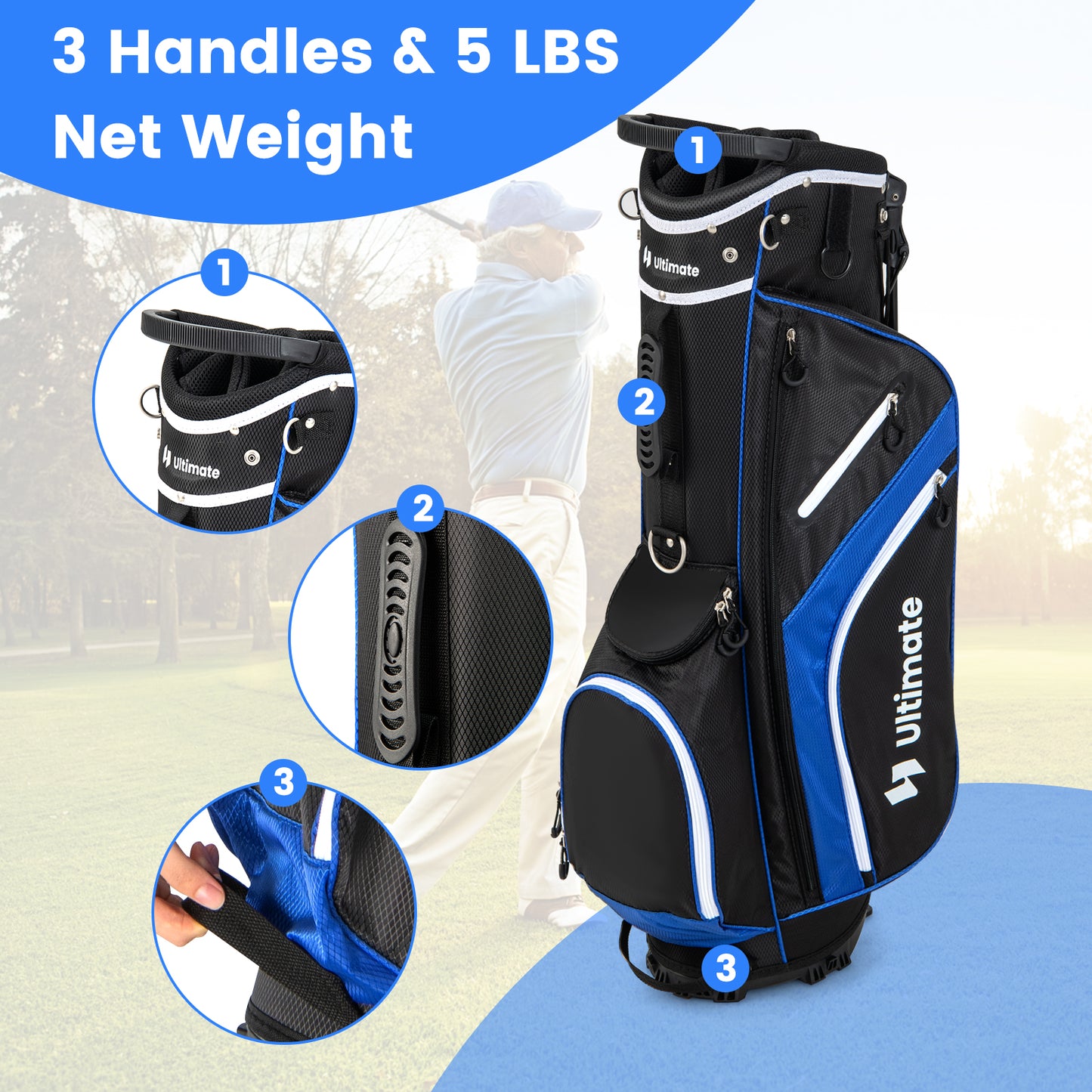 Lightweight Golf Stand Bag with 14 Way Top Dividers and 6 Pockets-Blue