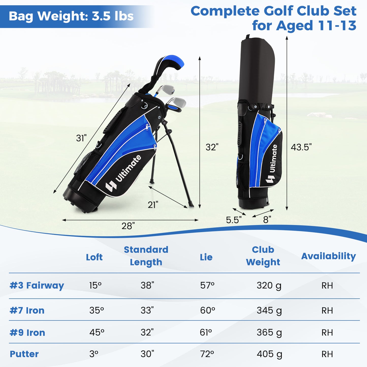 Complete Golf Club Set for Children Age 11-13-Blue