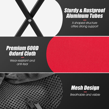 Lightweight Foldable Tennis Ball Teaching Cart with Wheels and Removable Bag-Red