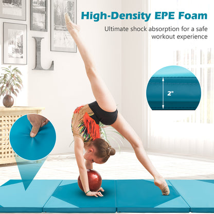 10 Feet x 4 Feet x 2 Inch Folding Exercise Mat with Hook and Loop Fasteners-Blue