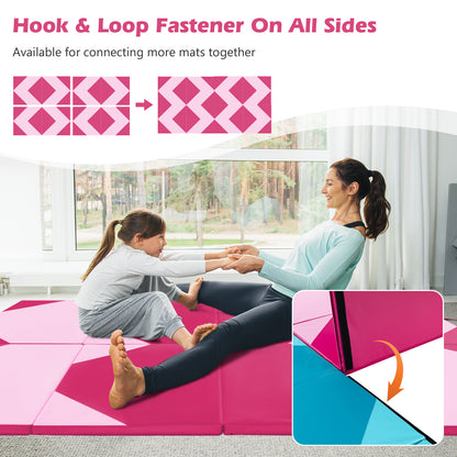 10 Feet x 4 Feet x 2 Inch Folding Exercise Mat with Hook and Loop Fasteners-Hot Pink