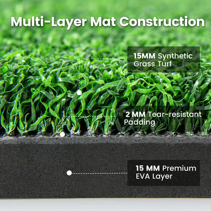 Artificial Turf Mat for Indoor and Outdoor Golf Practice Includes 2 Rubber Tees and 2 Alignment Sticks-32mm