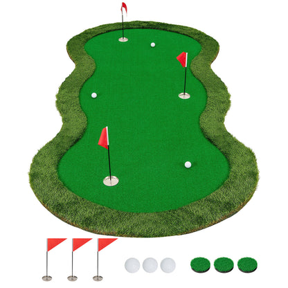 5 x 10 Feet Golf Practice Putting Green Mat with 3 Holes and Golf Balls for Home Office Backyard