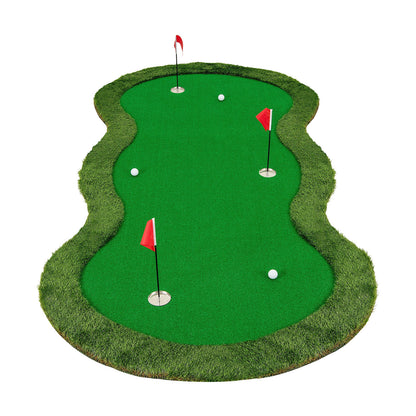 5 x 10 Feet Golf Practice Putting Green Mat with 3 Holes and Golf Balls for Home Office Backyard