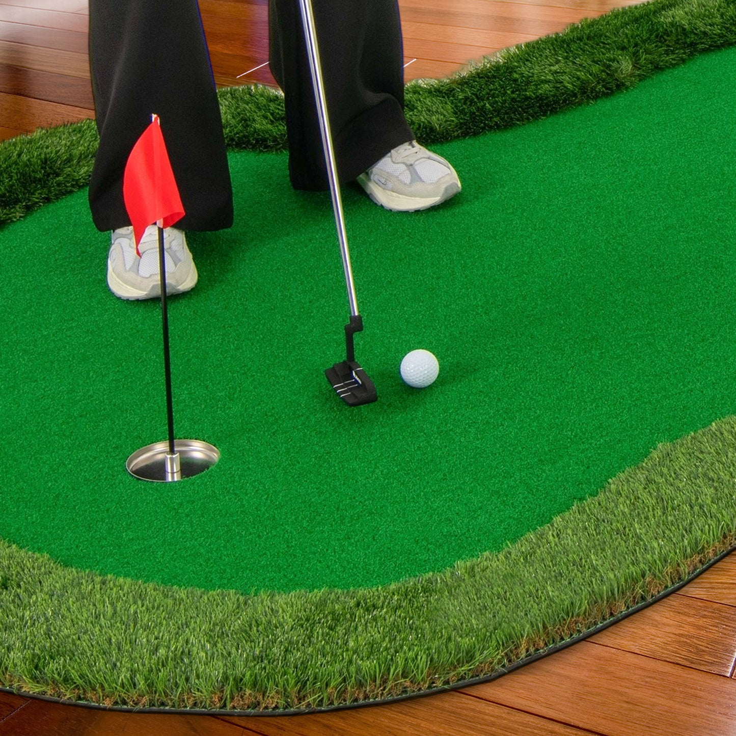 5 x 10 Feet Golf Practice Putting Green Mat with 3 Holes and Golf Balls for Home Office Backyard