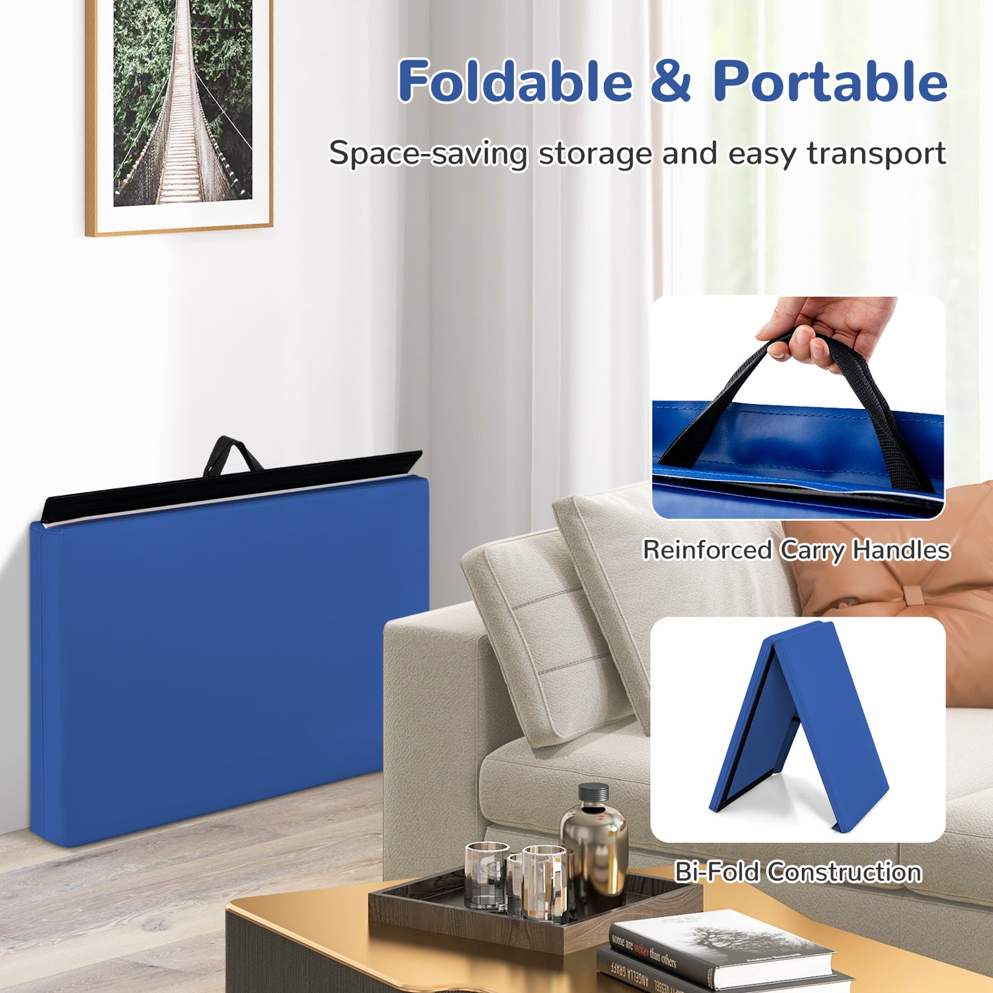 6 x 2 Feet Gymnastic Mat with Carrying Handles for Yoga-Blue