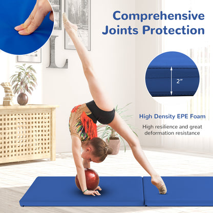 6 x 2 Feet Gymnastic Mat with Carrying Handles for Yoga-Blue