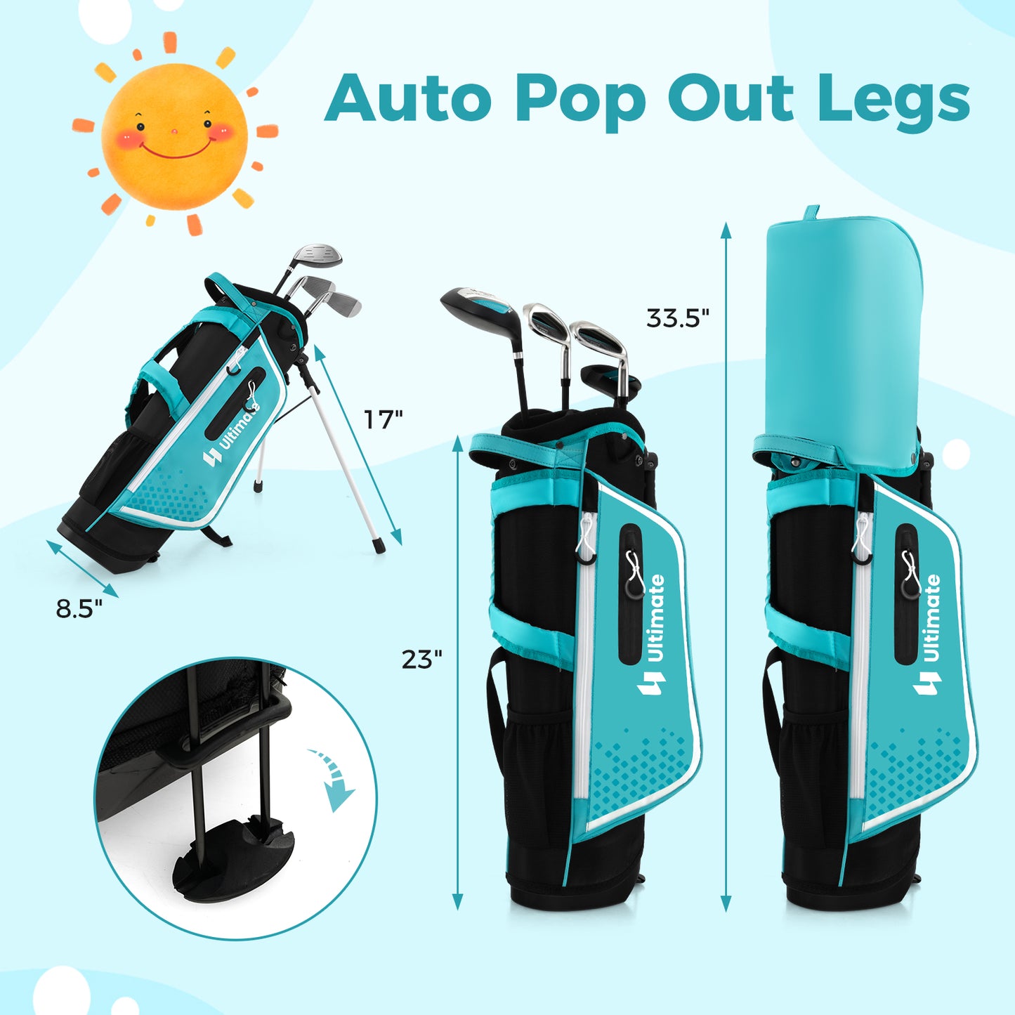 Junior Complete Golf Club Set Right Hand with Rain Hood for Kids-Blue