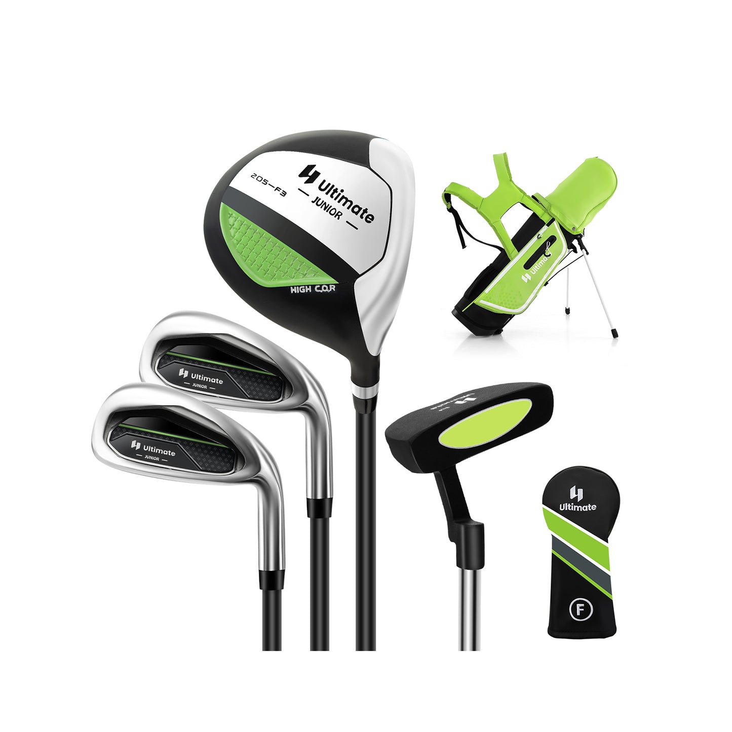 Junior Complete Golf Club Set Right Hand with Rain Hood for Kids-Green