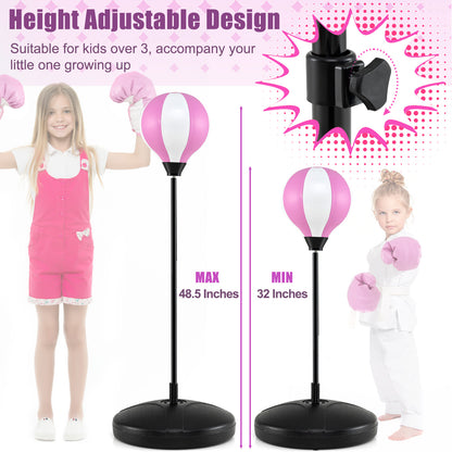 Kids Adjustable Stand Punching Bag Toy Set with Boxing Glove and Base-Pink