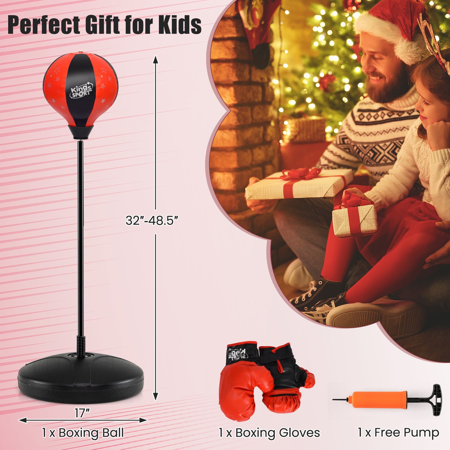 Kids Adjustable Stand Punching Bag Toy Set with Boxing Glove-Red