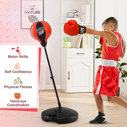 Kids Adjustable Stand Punching Bag Toy Set with Boxing Glove-Red
