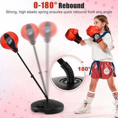 Kids Adjustable Stand Punching Bag Toy Set with Boxing Glove-Red