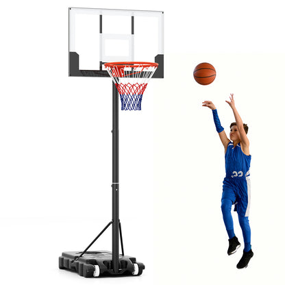 3.3-7 Feet Portable Adjustable Outdoor Kids Basketball Hoop Goal System-White