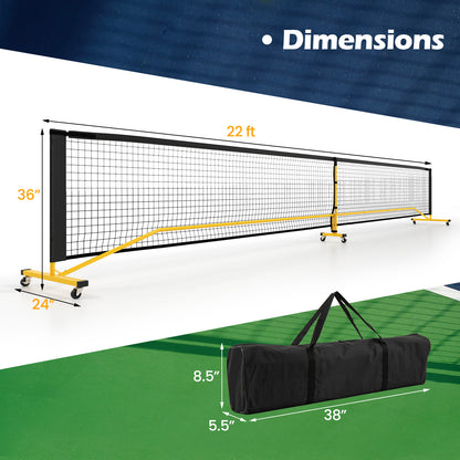 22 FT Portable Pickleball Net with 6 Lockable Wheels and Carry Bag