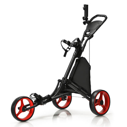 Folding 3 Wheels Golf Push Cart with Bag Scoreboard Adjustable Handle-Red