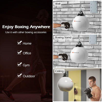 18 Inch 110 Pound Heavy Punching Water Aqua Bag with Adjustable Metal Chain-White