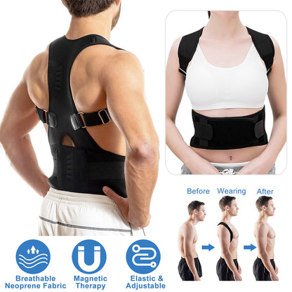 Unisex Posture Corrector Support Magnetic Lumbar Back Posture Support Belt Adjustable Upper Back Braces Clavicle Shoulder Brace Belt Pain Relief Thera