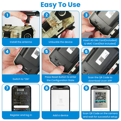 4G 4K 30FPS Solar Trail Camera Outdoor Wildlife Camera Motion Activated IP66 Waterproof with 140ºViewing Angle No Glow Night Vision SIM Card APP Contr