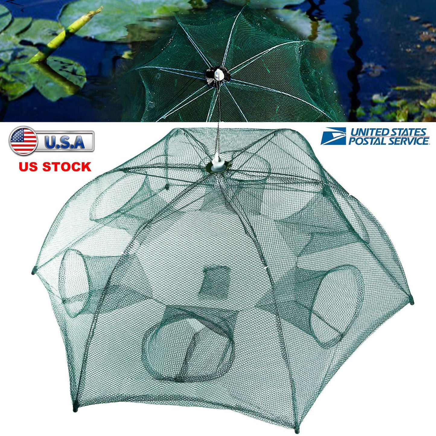 Fishing Trap Net Portable Folded Fishing Bait Trap Shrimp Minnow Crab Bait Net 6 Sides 6 Holes Crayfish Cast Mesh Trap Automatic