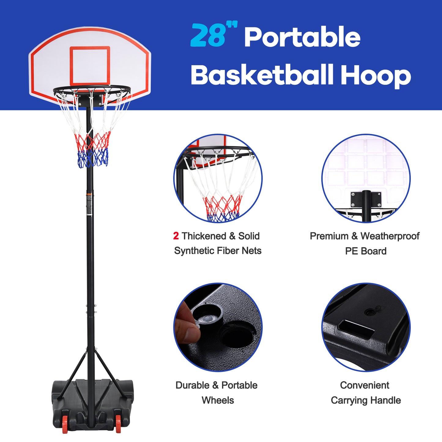 Adjustable Basketball Hoop System Stand with Wheels