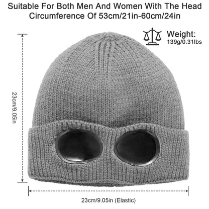 Unisex Knit Beanie Hat with Goggle Chunky Winter Warm Hat Skull Cap 4 Colors