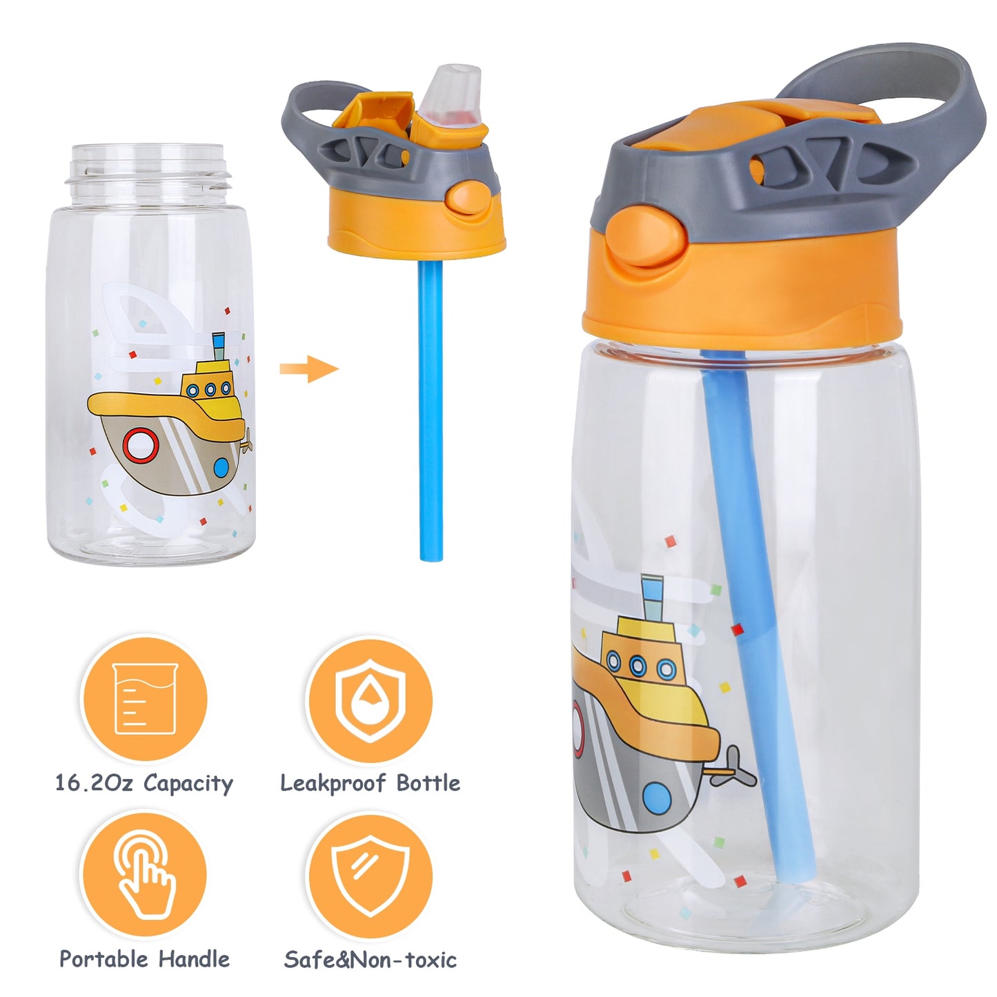 16.2Oz Leak-proof Kids Water Bottle