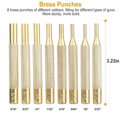 19Pcs Hammer Punch Set Drift Pin Punch Kit w/ Brass Chromium Plastic Punches for Gunsmithing Maintenance Armorers Watch Jewelry Craft w/ Portable Stor