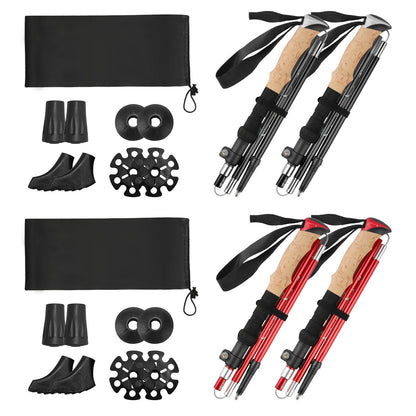 2Pcs Walking Sticks Collapsible Hiking Poles Folding Aluminum Trekking Poles Adjustable Hiking Sticks with EVA Foam Grips for Backpacking Hiking Mount