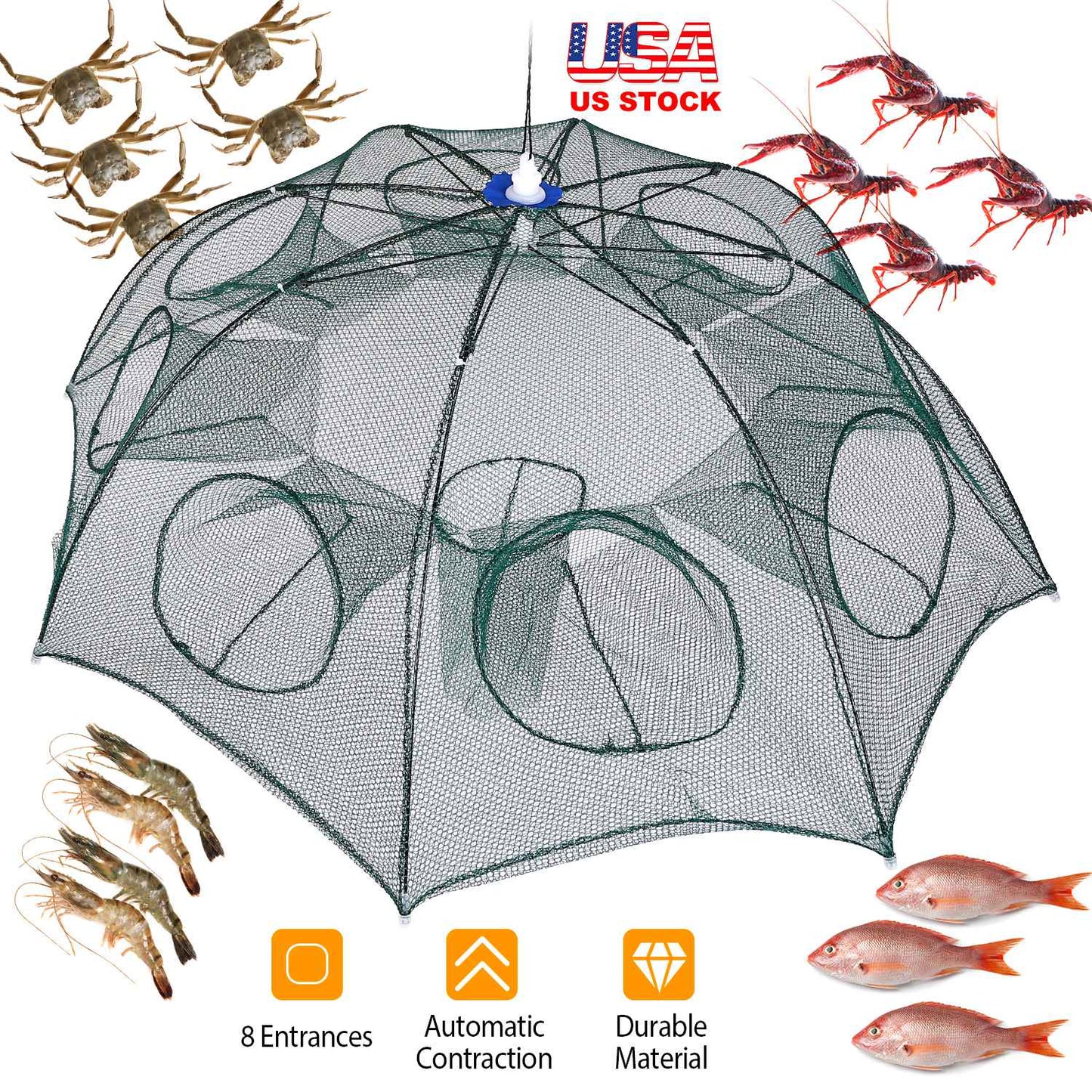 Foldable Fishing Bait Net Trap Crab Net Shrimp Minnow Crawdad Fish Cast Dip Cage Mesh Automatic Contraction