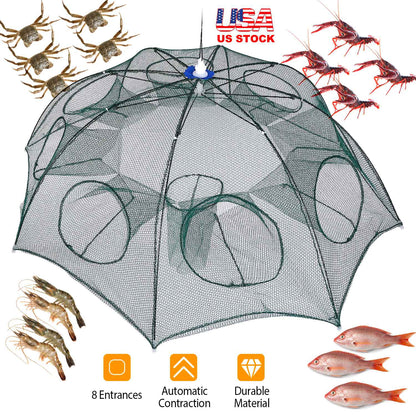 Foldable Fishing Bait Net Trap Crab Net Shrimp Minnow Crawdad Fish Cast Dip Cage Mesh Automatic Contraction