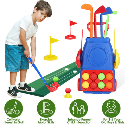 Toddler Golf Clubs Set Kids Golf Kits Toddler Golf Ball Game Play Set Golf Game with 4 Golf Sticks 8 Golf Balls 2 Golf Holes 1 Golf Mat for 3-6 Year O
