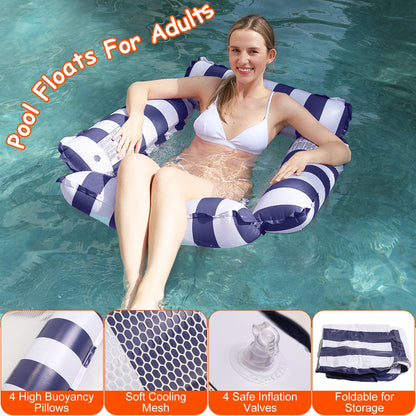 3 Pack Inflatable Pool Floats for Adult 1 Drink & Snack Float 2 Water Hammocks with High Buoyancy Pillows Cooling Mesh