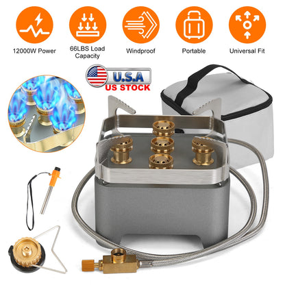 12000W Portable Camping Stove With Cassette Adapter Windproof Outdoor Backpacking Burner with Carrying Case Igniter for Outdoor Hiking Camping Picnic