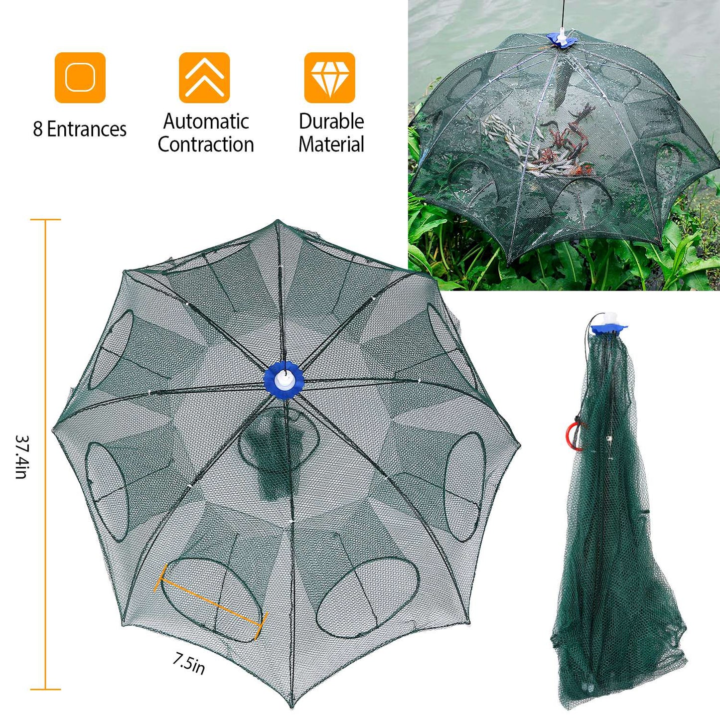 Foldable Fishing Bait Net Trap Crab Net Shrimp Minnow Crawdad Fish Cast Dip Cage Mesh Automatic Contraction