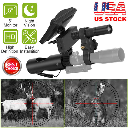Night Vision Scope Digital Camera Infrared Rifle Scope 850nm Hunting Scope System w/ IR Torch System 5” Monitor