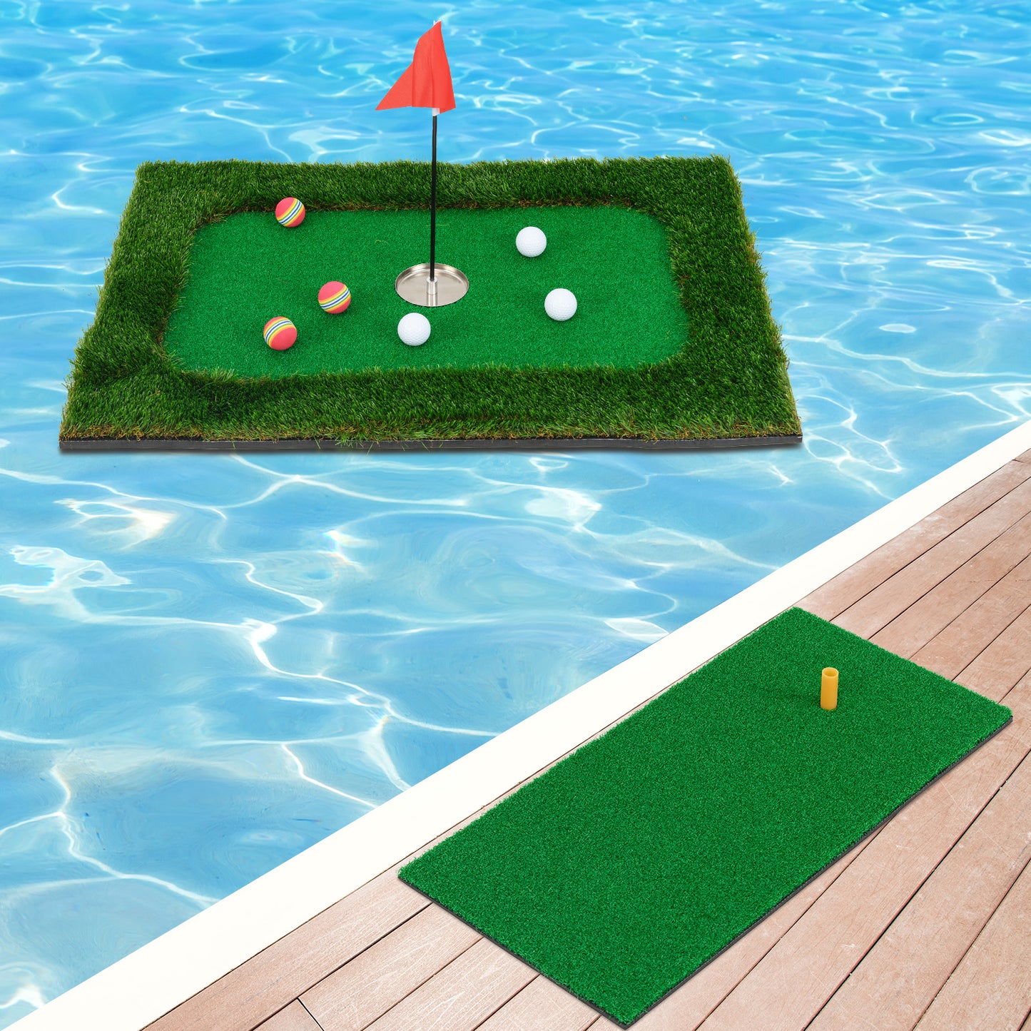 Floating Golf Green for Pool with 6 Golf Balls and Golf Flag