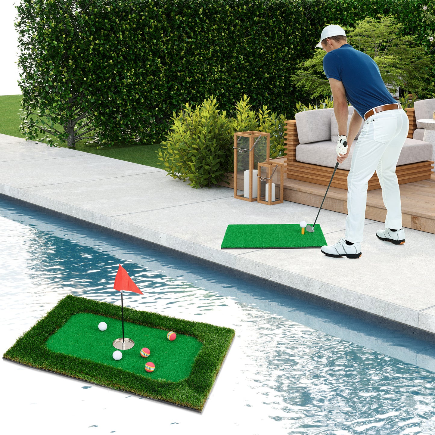 Floating Golf Green for Pool with 6 Golf Balls and Golf Flag