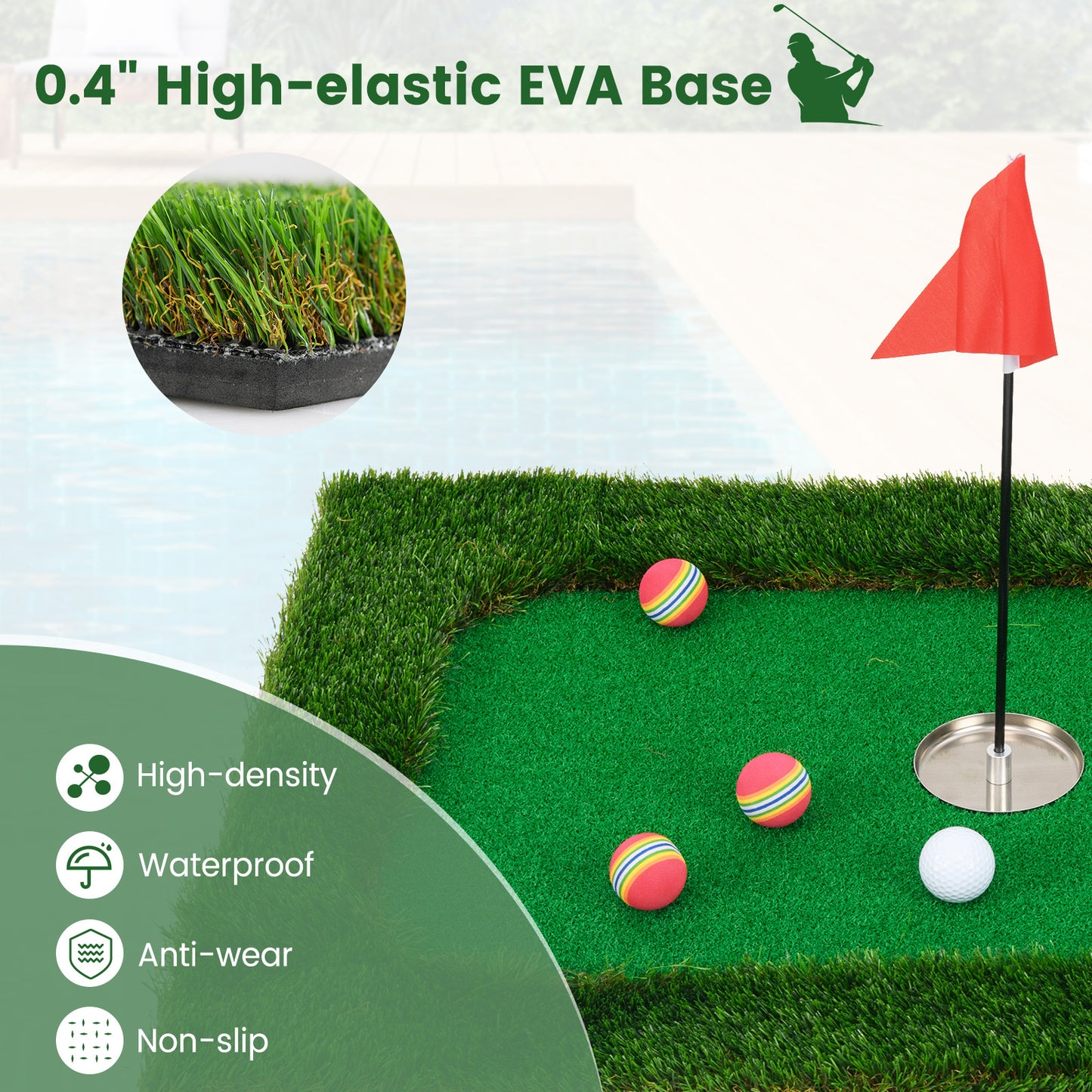 Floating Golf Green for Pool with 6 Golf Balls and Golf Flag