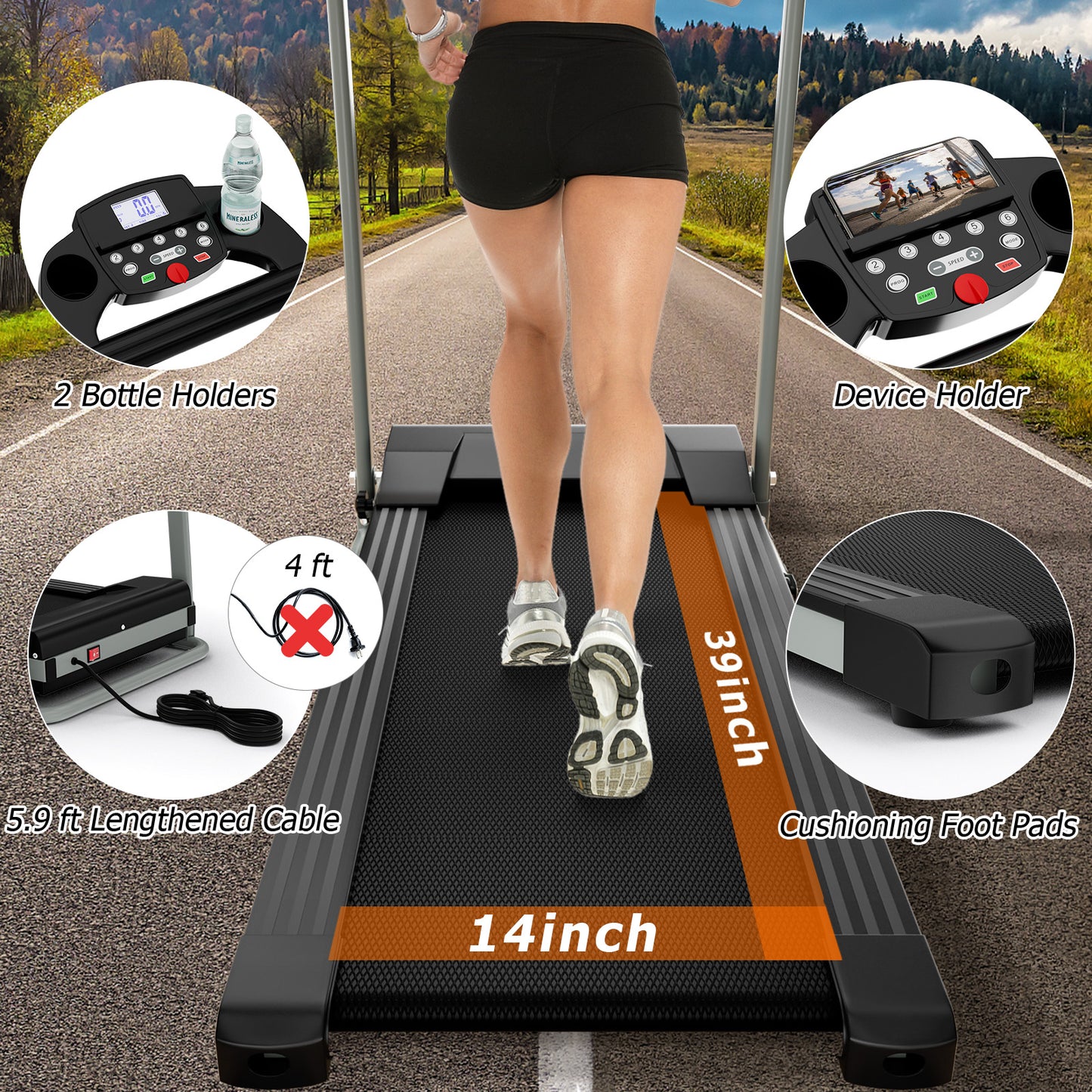 Folding Treadmill with 12 Preset Programs and LCD Display-Black