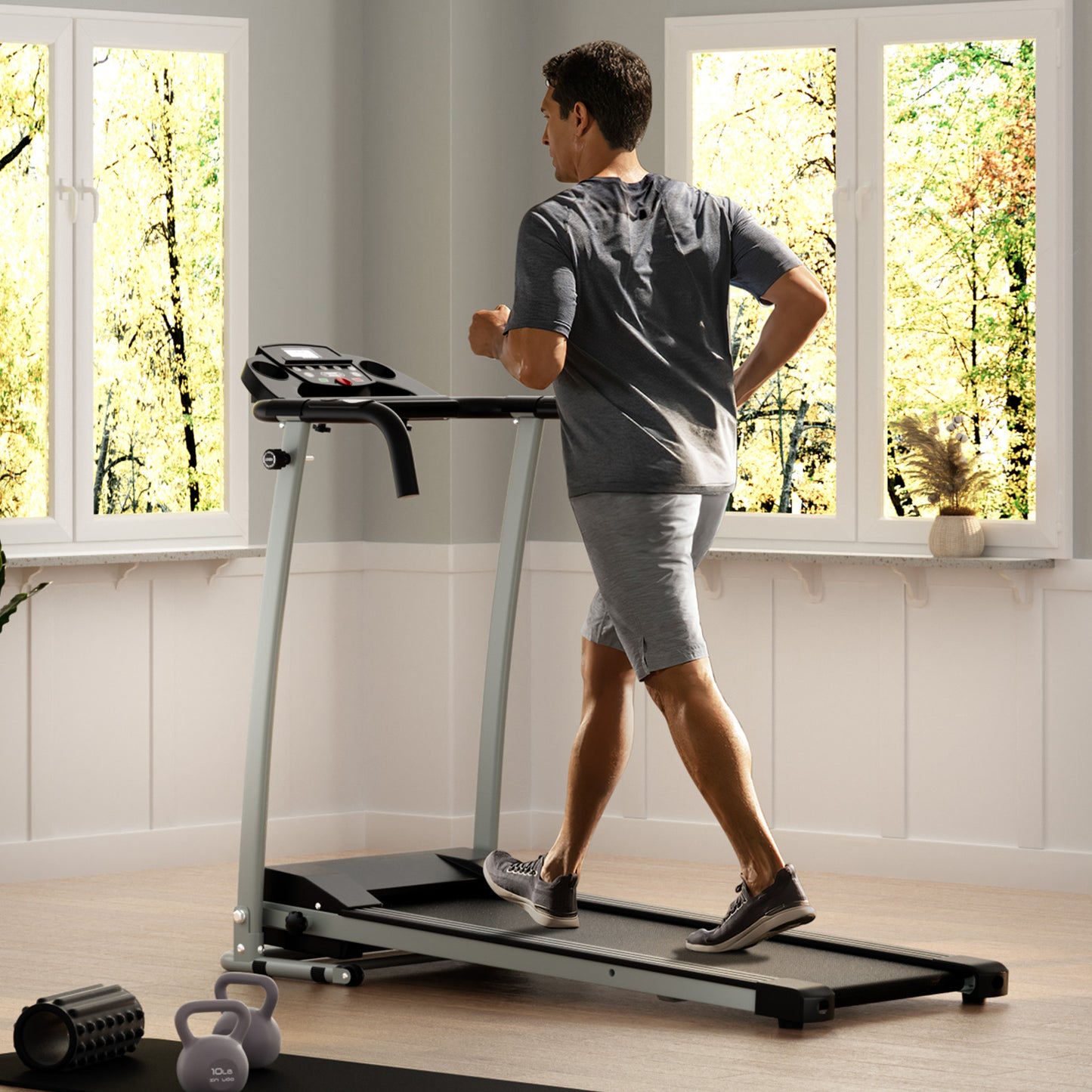 Folding Treadmill with 12 Preset Programs and LCD Display-Black