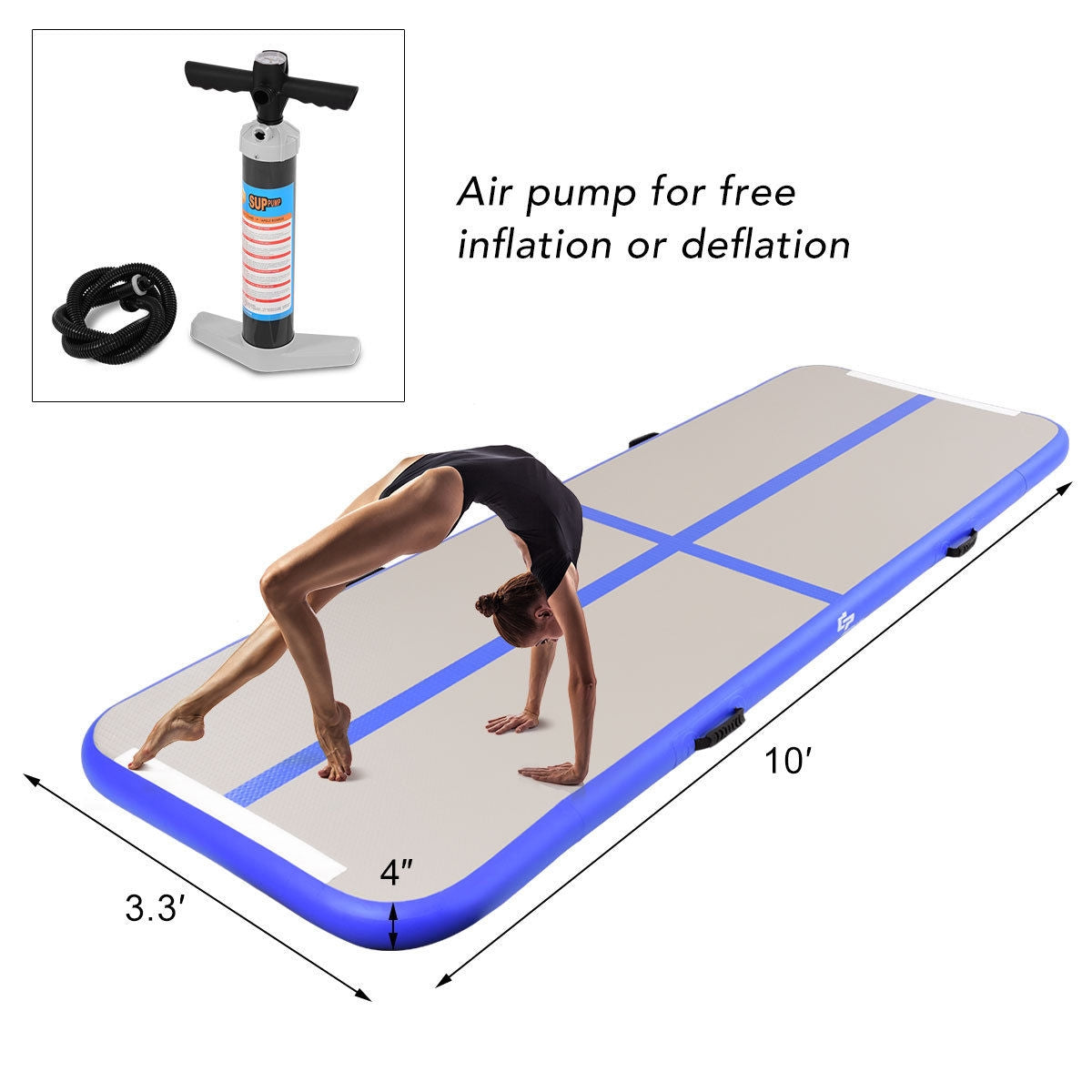 Air Track Inflatable Gymnastics Tumbling Floor Mats with Pump-Blue