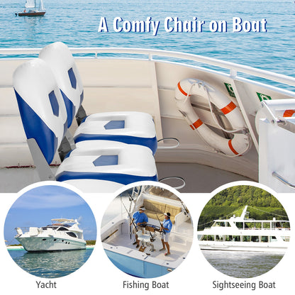 Set of 2 Folding Low Back Fishing Boat Seat with Stainless Steel Screws-Blue